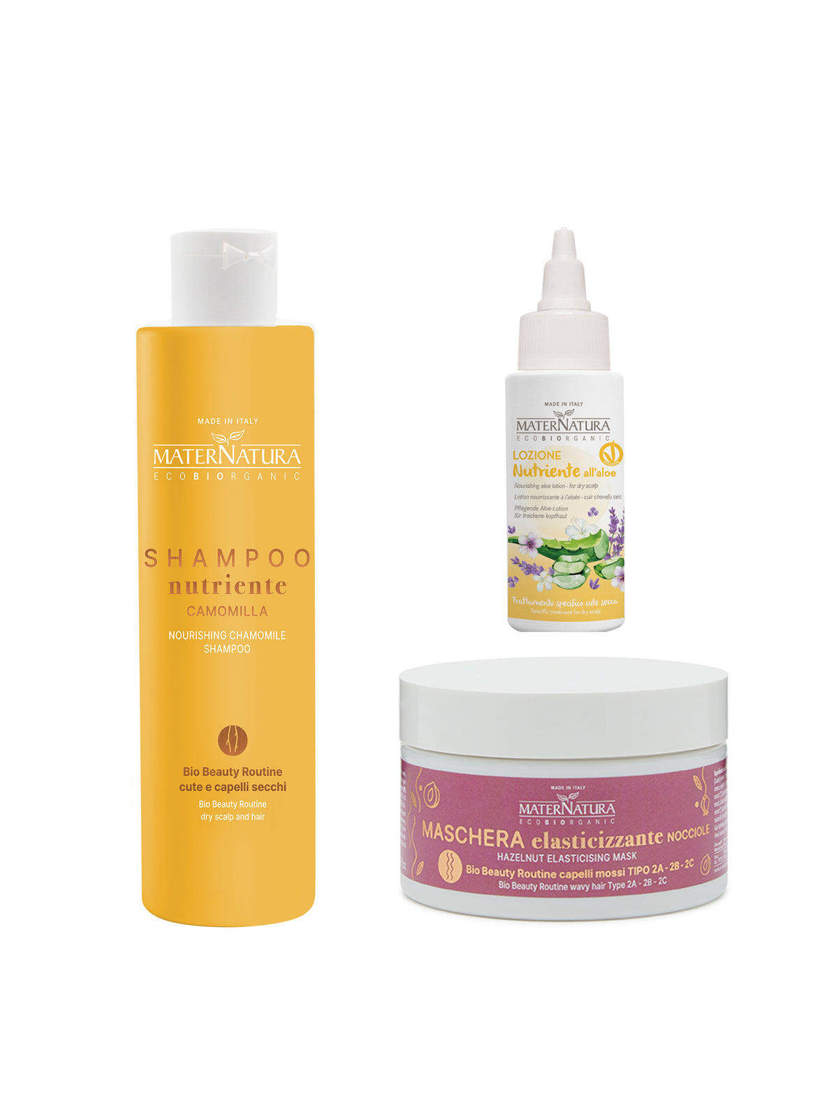 Shampoo camomilla + lozione aloe + maschera nocciola