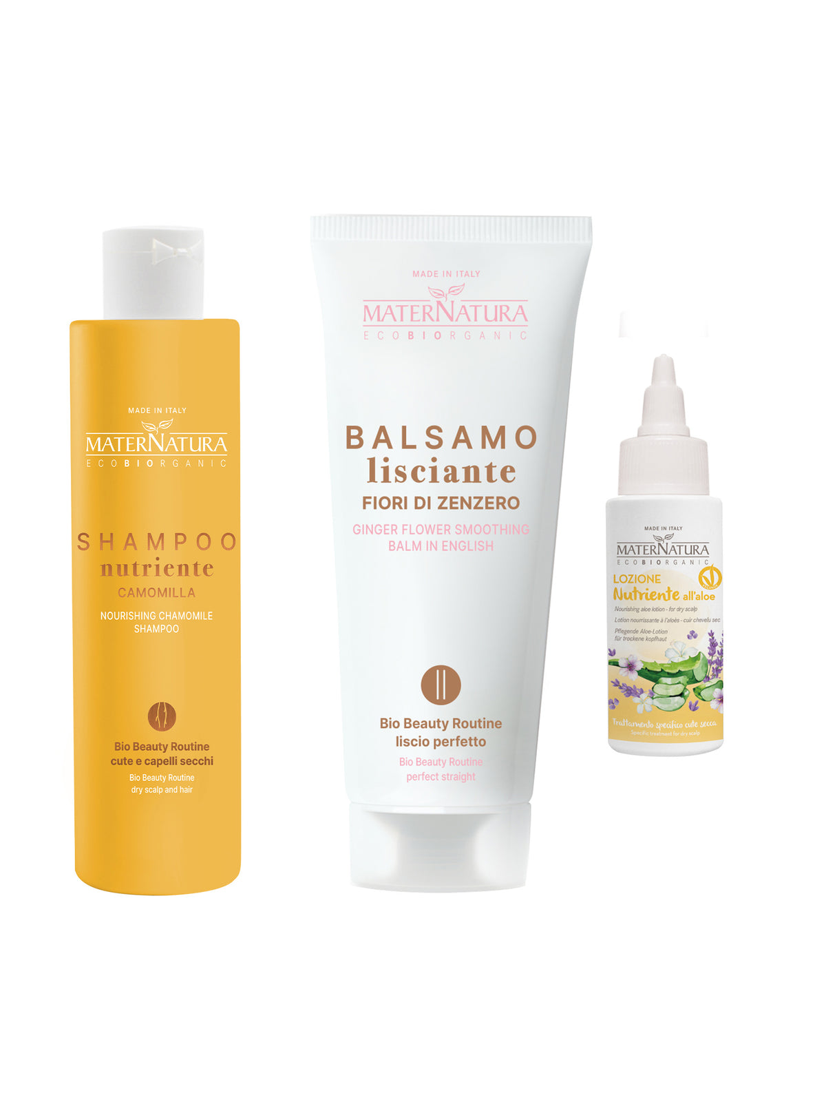 Chamomile shampoo + ginger flower conditioner + aloe lotion