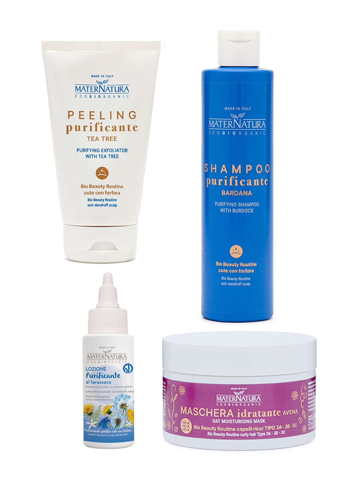 Dandruff peeling + burdock shampoo + dandelion lotion + oatmeal mask