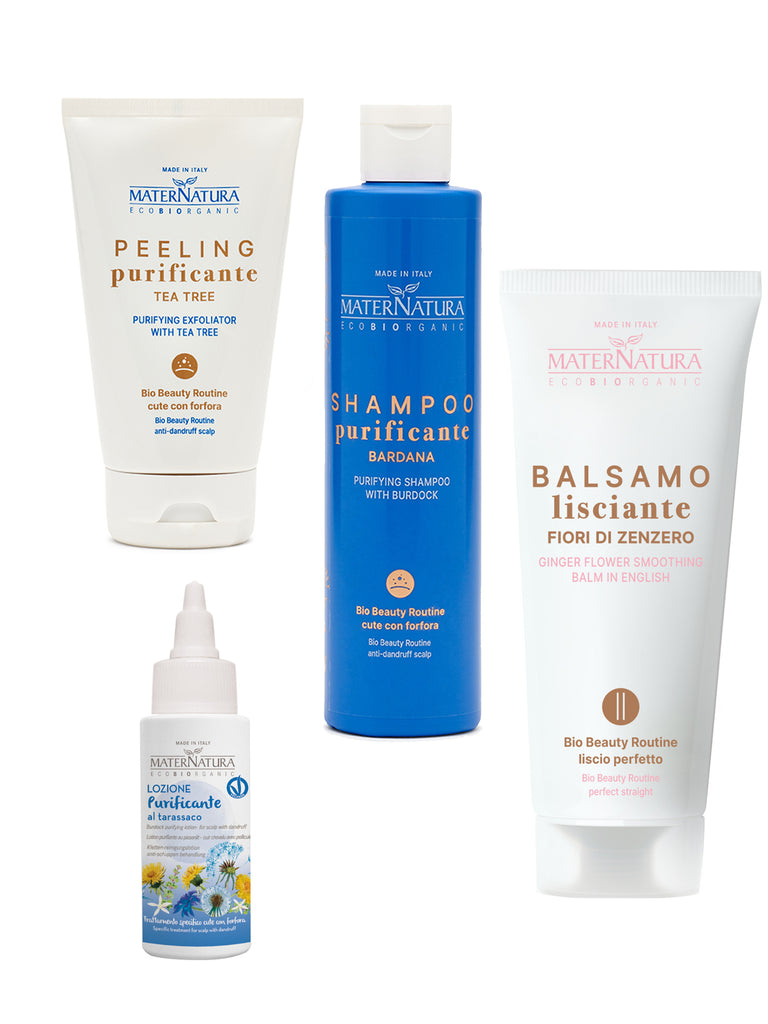 tea tree peeling + burdock shampoo + dandelion lotion + ginger flower conditioner